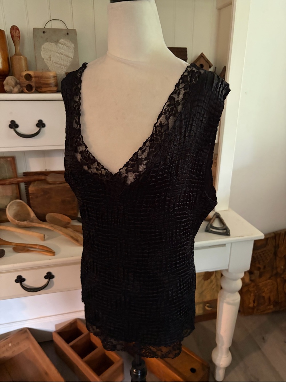 Nicola Black Lace V-Neck Women's Sleeveless Blouse